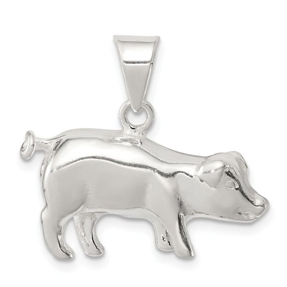 Sterling Silver Pig Charm Pendant - Picture 1 of 2
